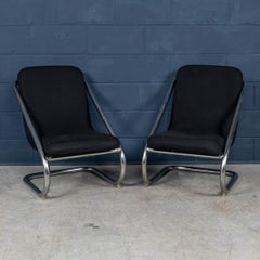 20th Century Italian Pair Of Tubular Framed Lounge Chairs c.1980