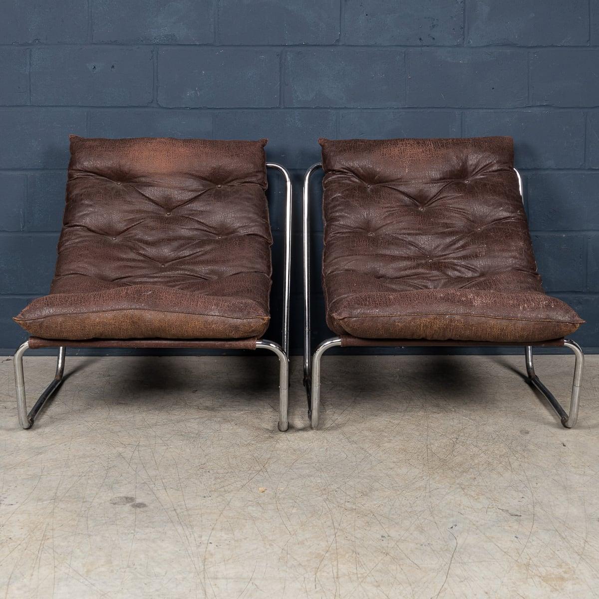 Other 20th Century Italian Pair Of Tubular Framed Lounge Chairs c.1980
