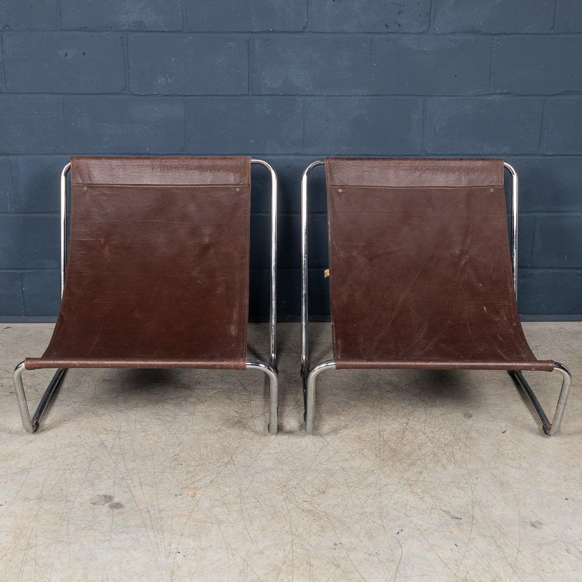 20th Century Italian Pair Of Tubular Framed Lounge Chairs c.1980 2