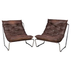 20th Century Italian Pair Of Tubular Framed Lounge Chairs c.1980