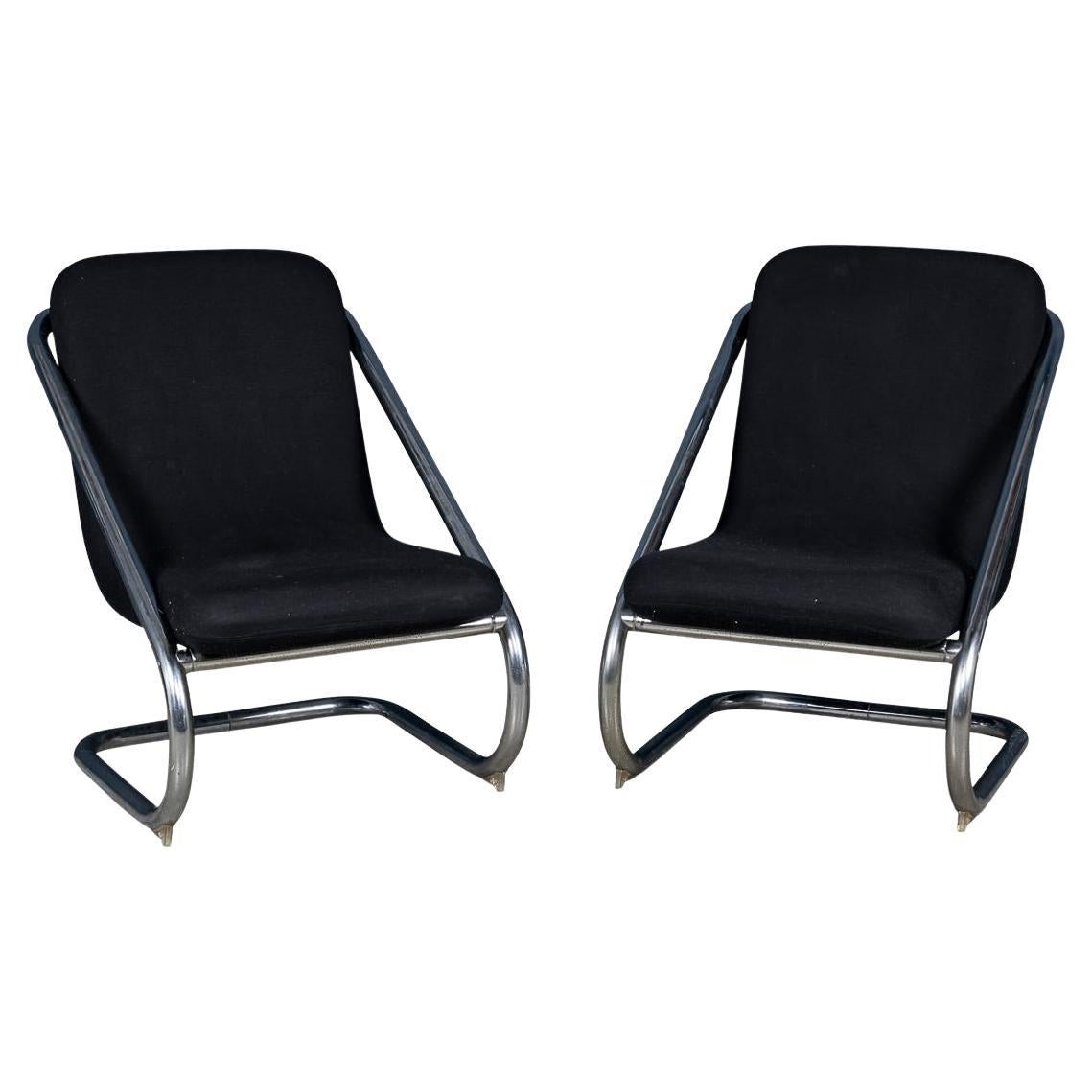 20th Century Italian Pair Of Tubular Framed Lounge Chairs c.1980