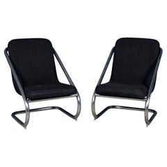 20th Century Italian Pair Of Tubular Framed Lounge Chairs c.1980