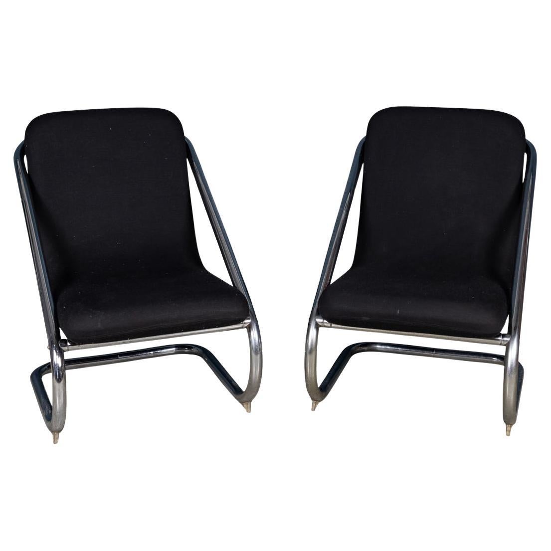20th Century Italian Pair Of Tubular Framed Lounge Chairs c.1980