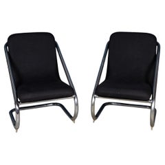 20th Century Italian Pair Of Tubular Framed Lounge Chairs c.1980