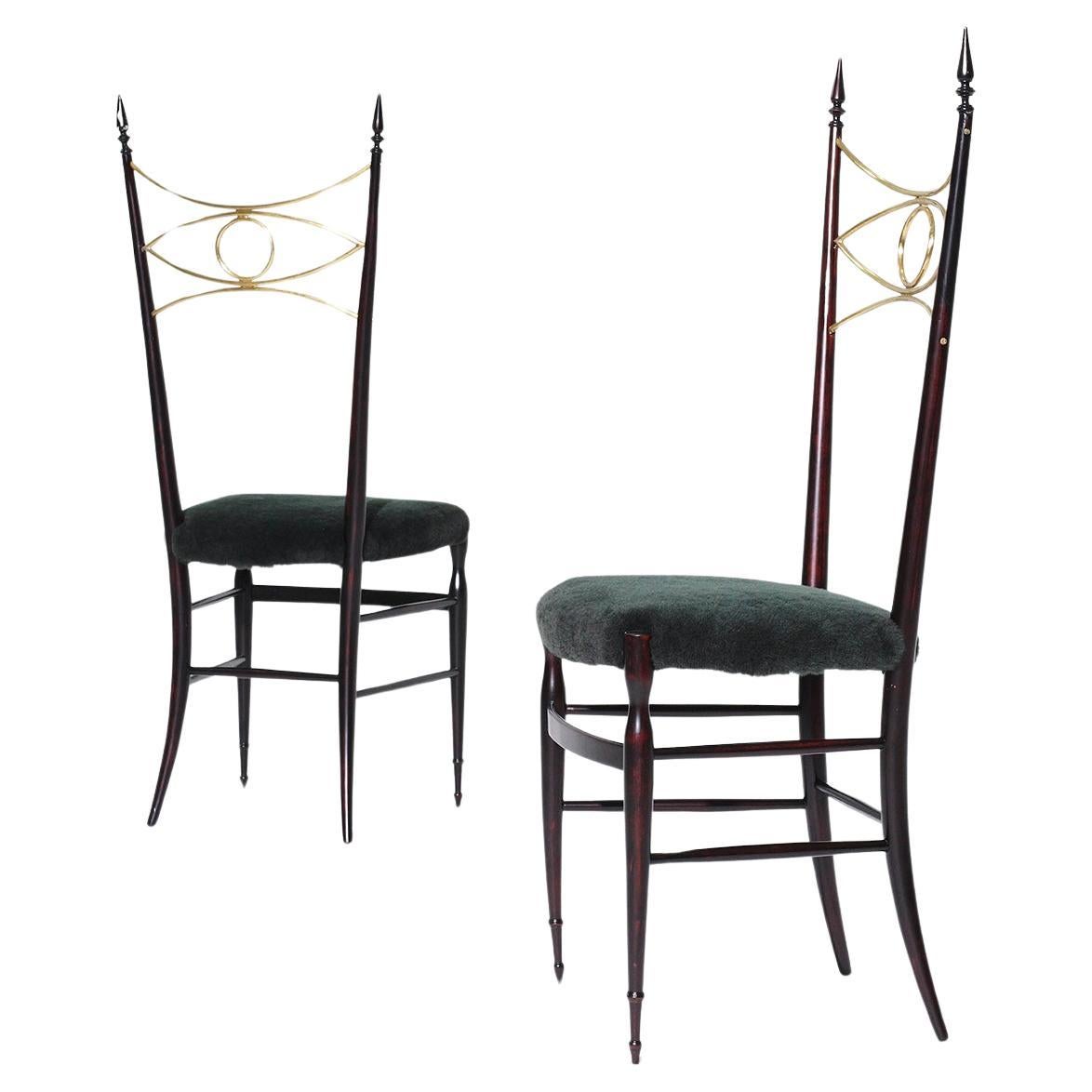 20th Century Italian Pair of Vintage Brass Eye-Shaped Side Chairs