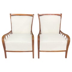 20th Century Italian Pair of Vintage Cherrywood Lounge Chairs