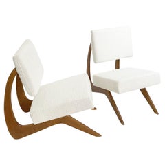 20th Century, Italian Pair of Vintage Polished Walnut Sculptural Lounge Chairs