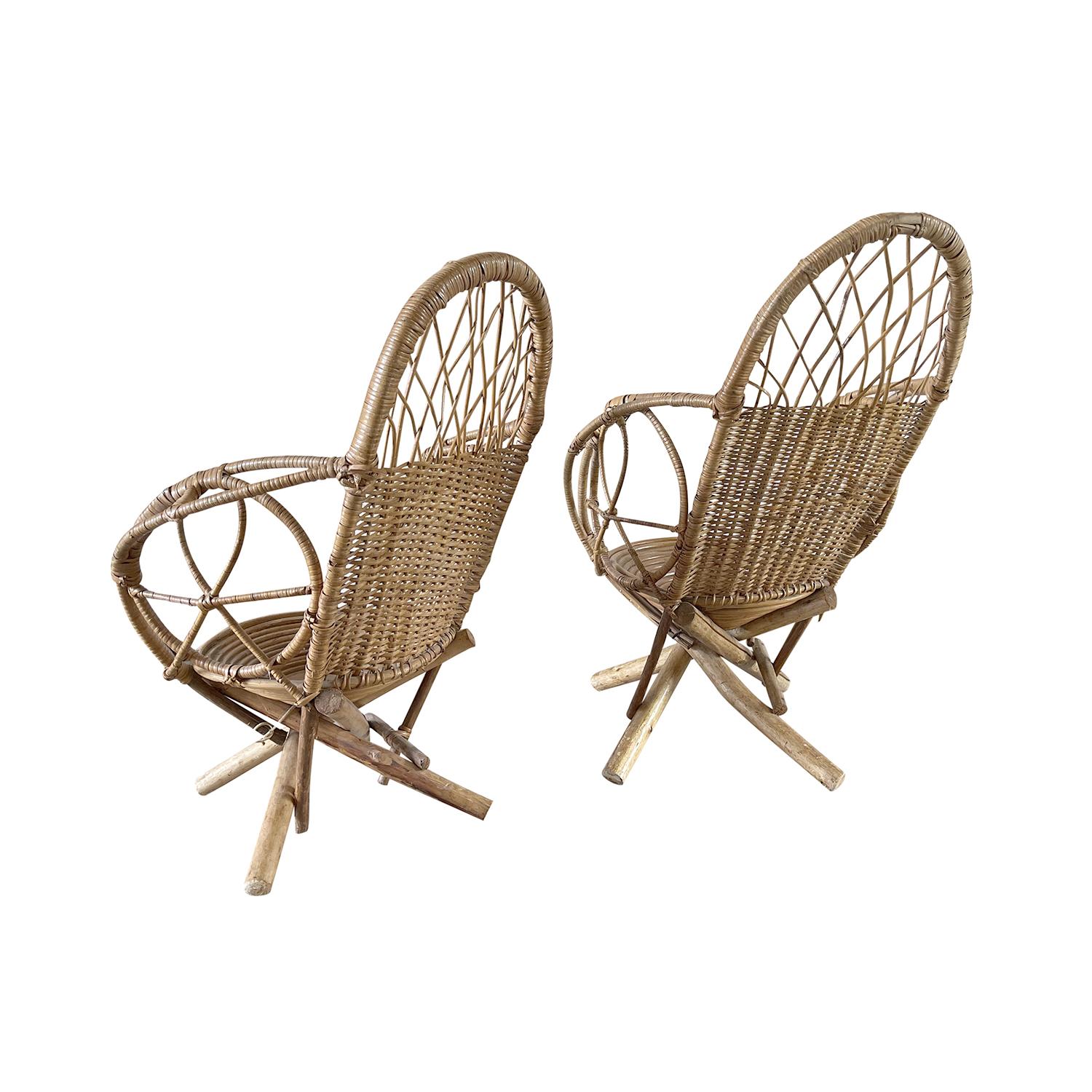Hand-Crafted 20th Century Italian Pair of Vintage Rattan Chairs in the Style of Franco Albini For Sale