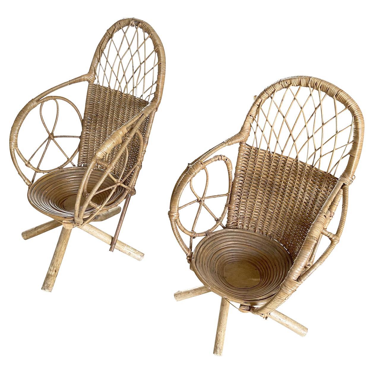 20th Century Italian Pair of Vintage Rattan Chairs in the Style of Franco Albini For Sale