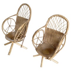 20th Century Italian Pair of Vintage Rattan Chairs in the Style of Franco Albini