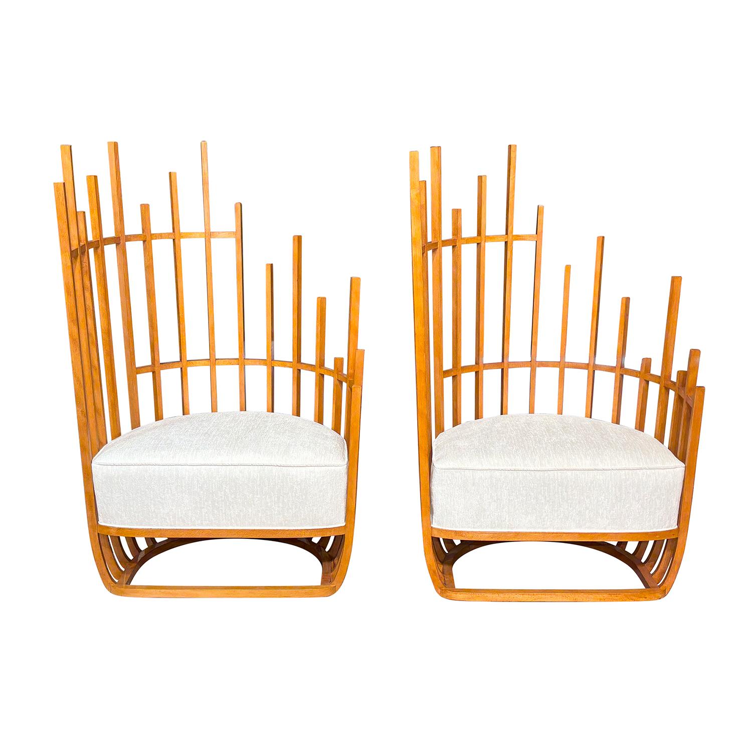 Mid-Century Modern 20th Century Italian Pair of Vintage Sculptural Polished Walnut Lounge Chairs For Sale