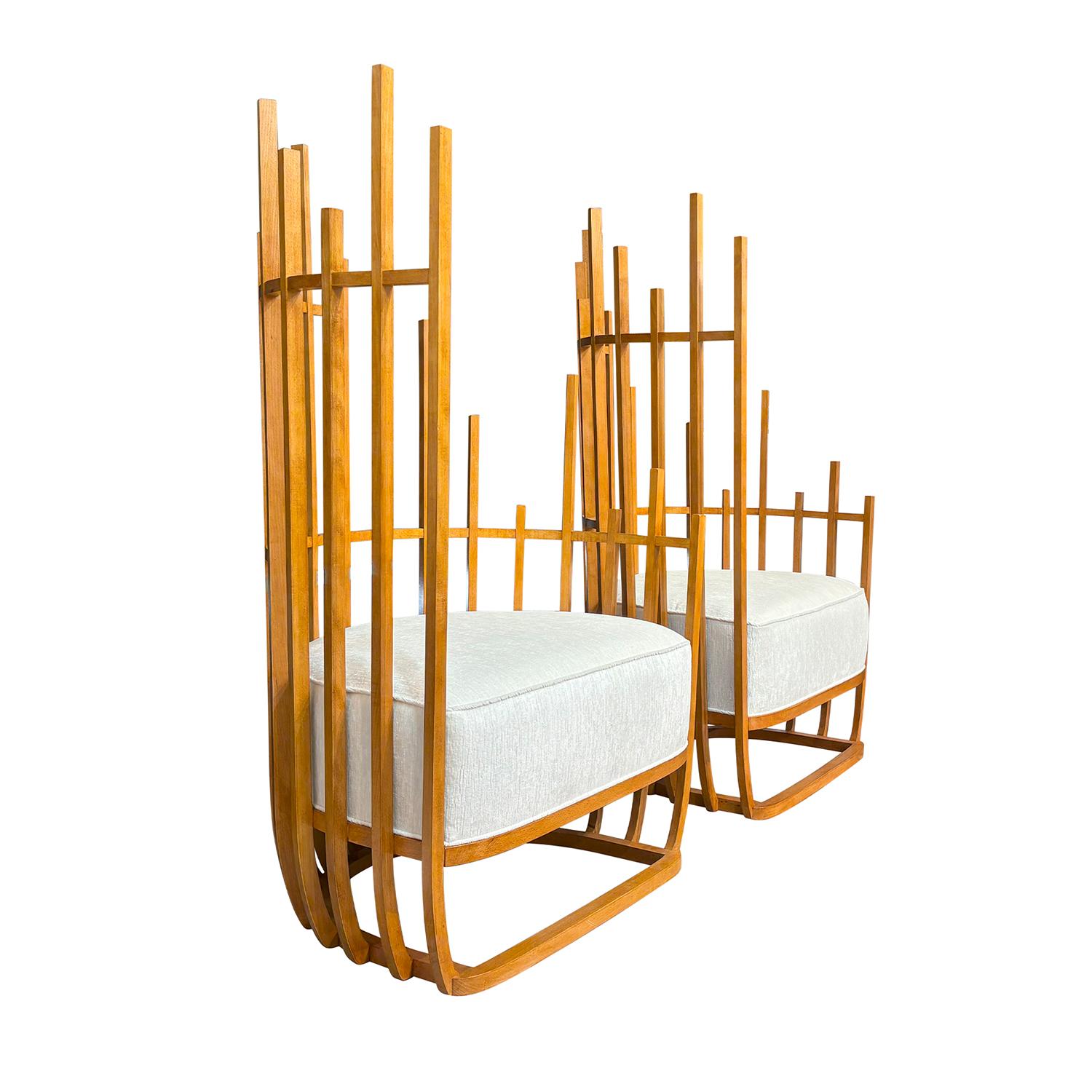 20th Century Italian Pair of Vintage Sculptural Polished Walnut Lounge Chairs In Good Condition For Sale In West Palm Beach, FL