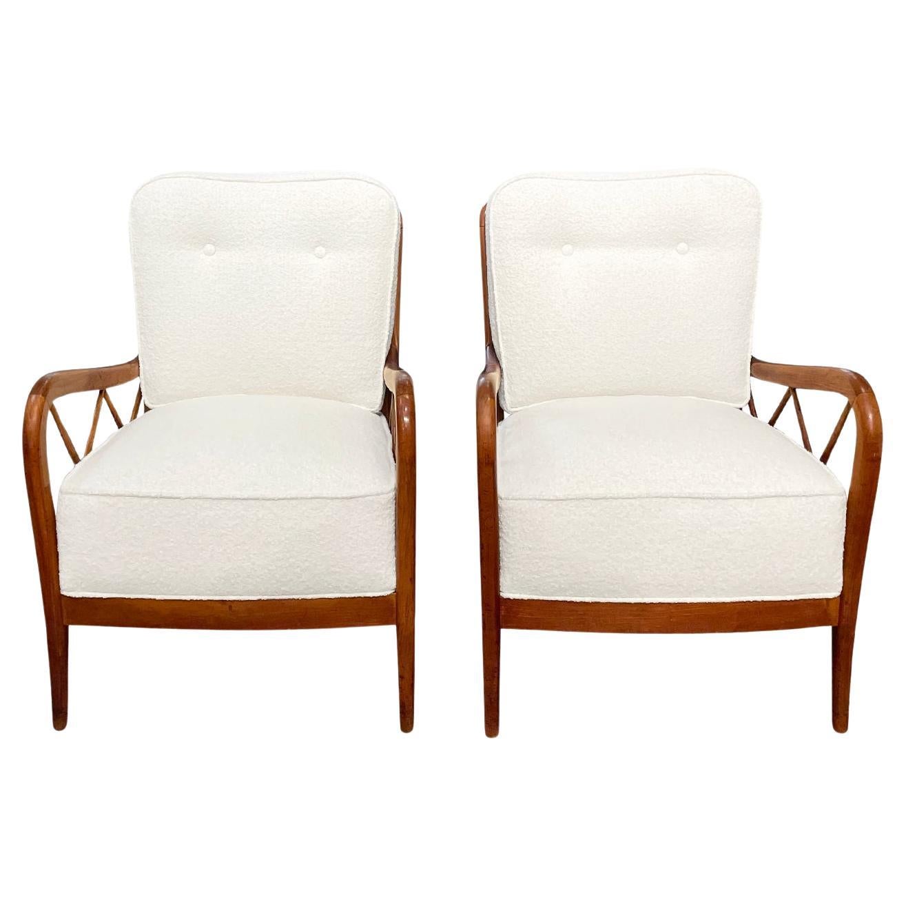 20th Century Italian Pair of Vintage Walnut Lounge Chairs by Paolo Buffa