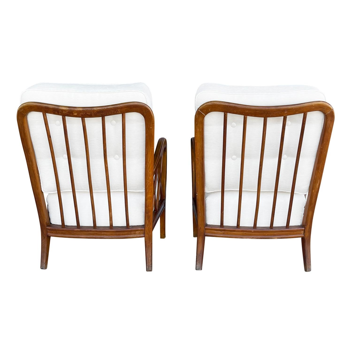 Fabric 20th Century Italian Pair of Walnut Lounge Chairs by Paolo Buffa