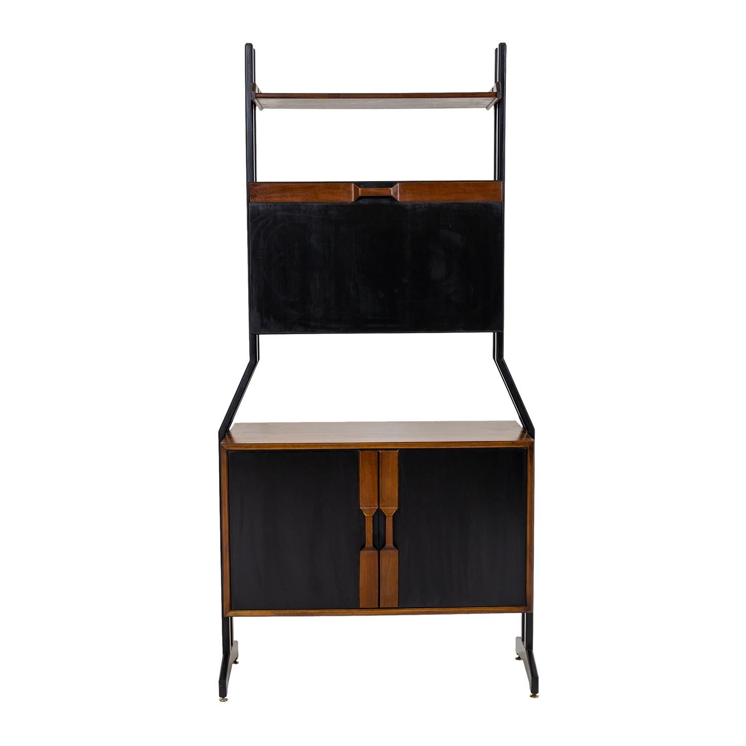 Polished 20th Century Italian Pair of Walnut Shelves, Rosewood Cabinets by Vittorio Dassi For Sale