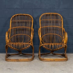 Pareja De Sillones De Mimbre Italianos Del Siglo XX De Tito Agnoli c.1960