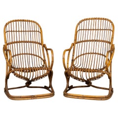 20th Century Italian Pair Of Wicker Armchairs By Tito Agnoli c.1960