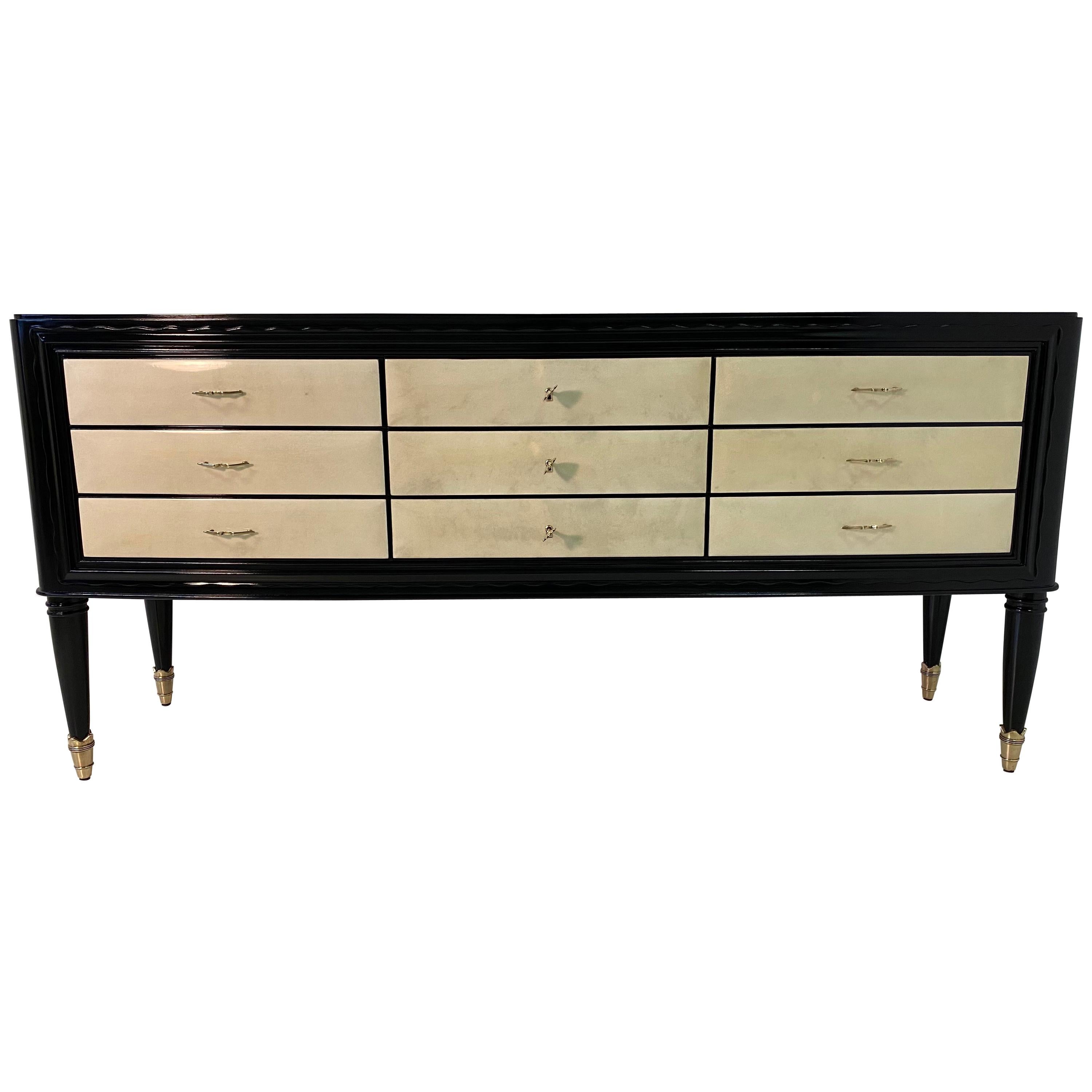 20th Century Italian Parchment and Brass Art Deco Dresser