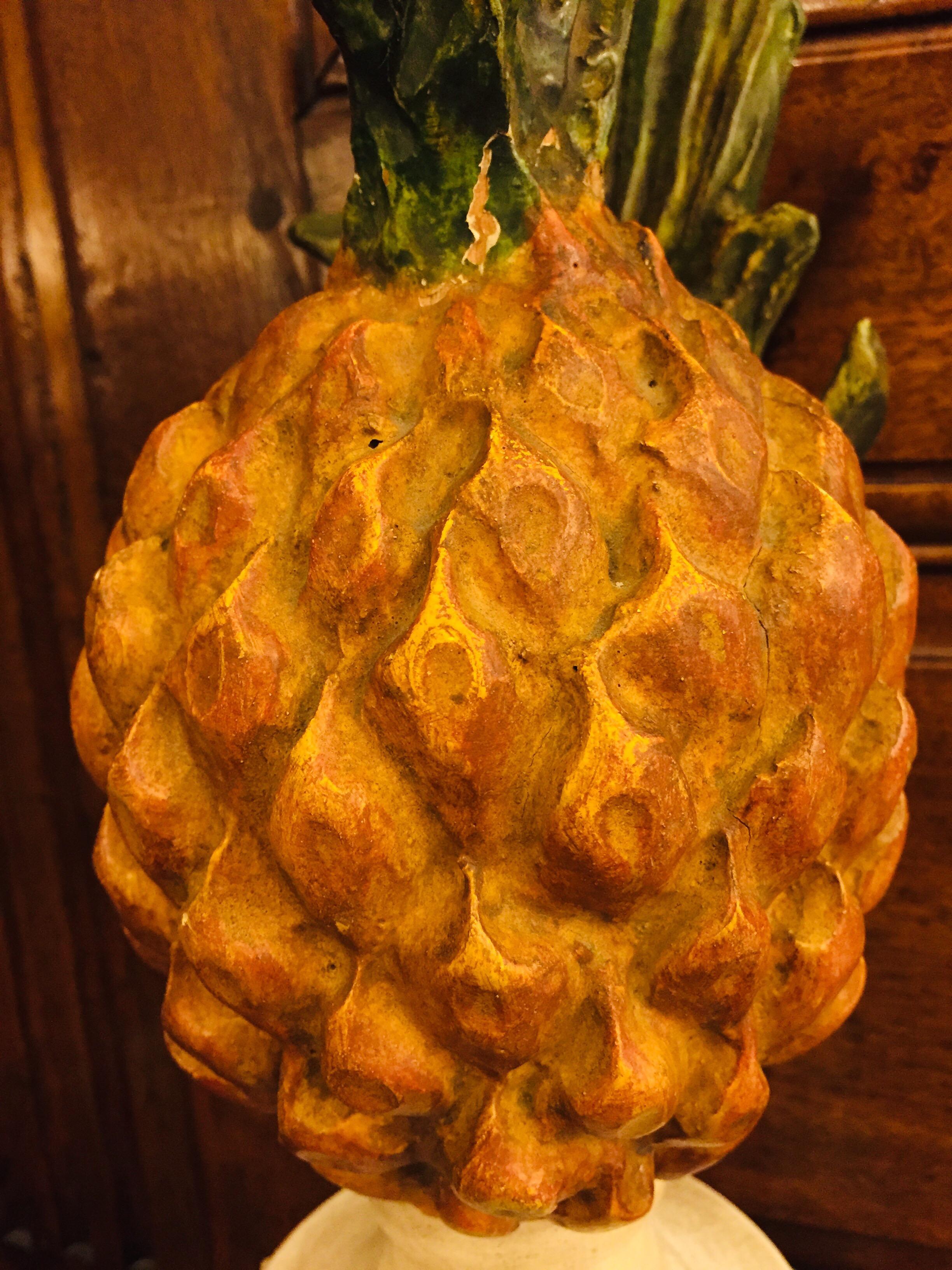 Hand-Carved 20th Century Italian Pineapple Lamp Base from Tuscany For Sale