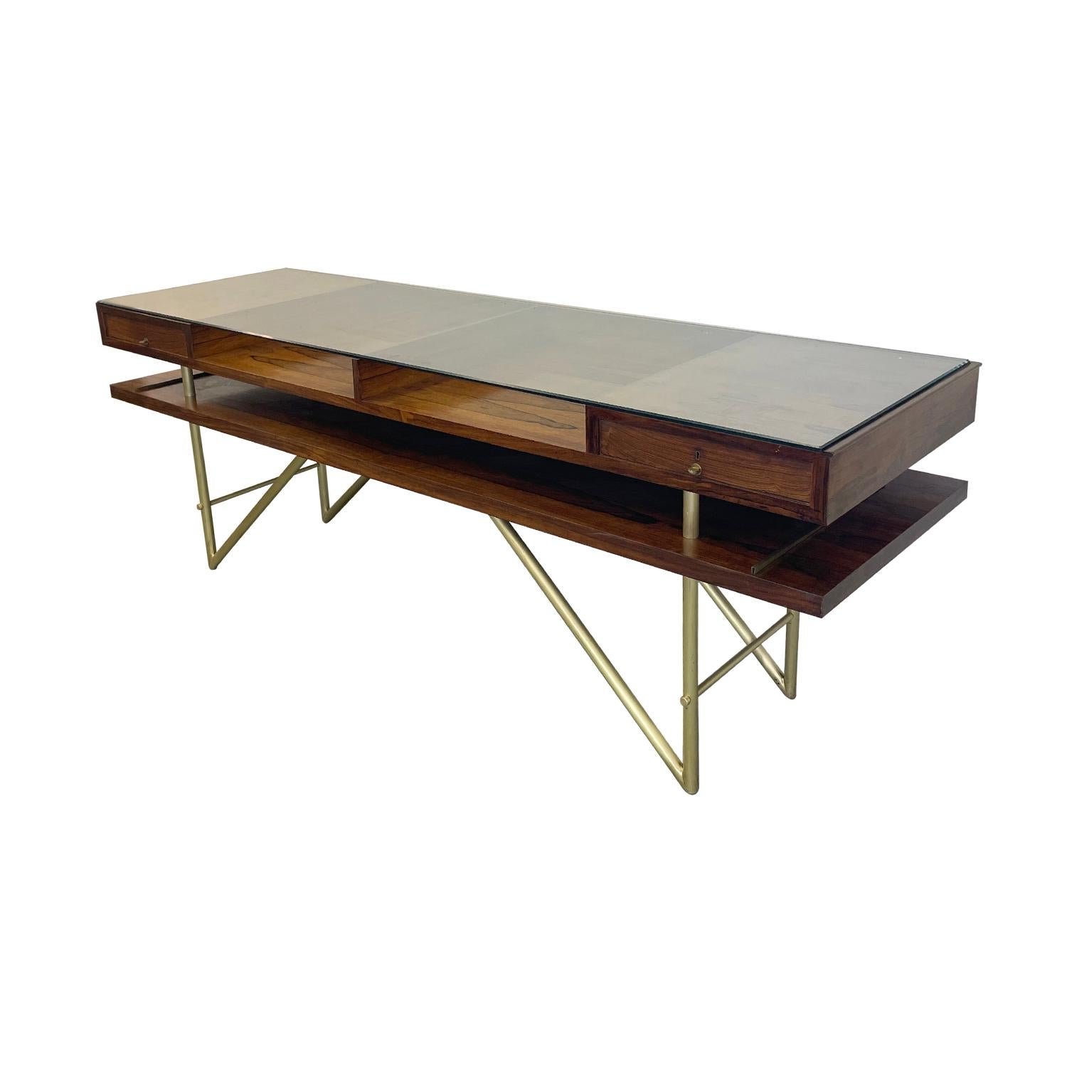 Mid-Century Modern 20th Century Italian Vintage Rosewood Sales Counter Table - Large Buffet Table For Sale