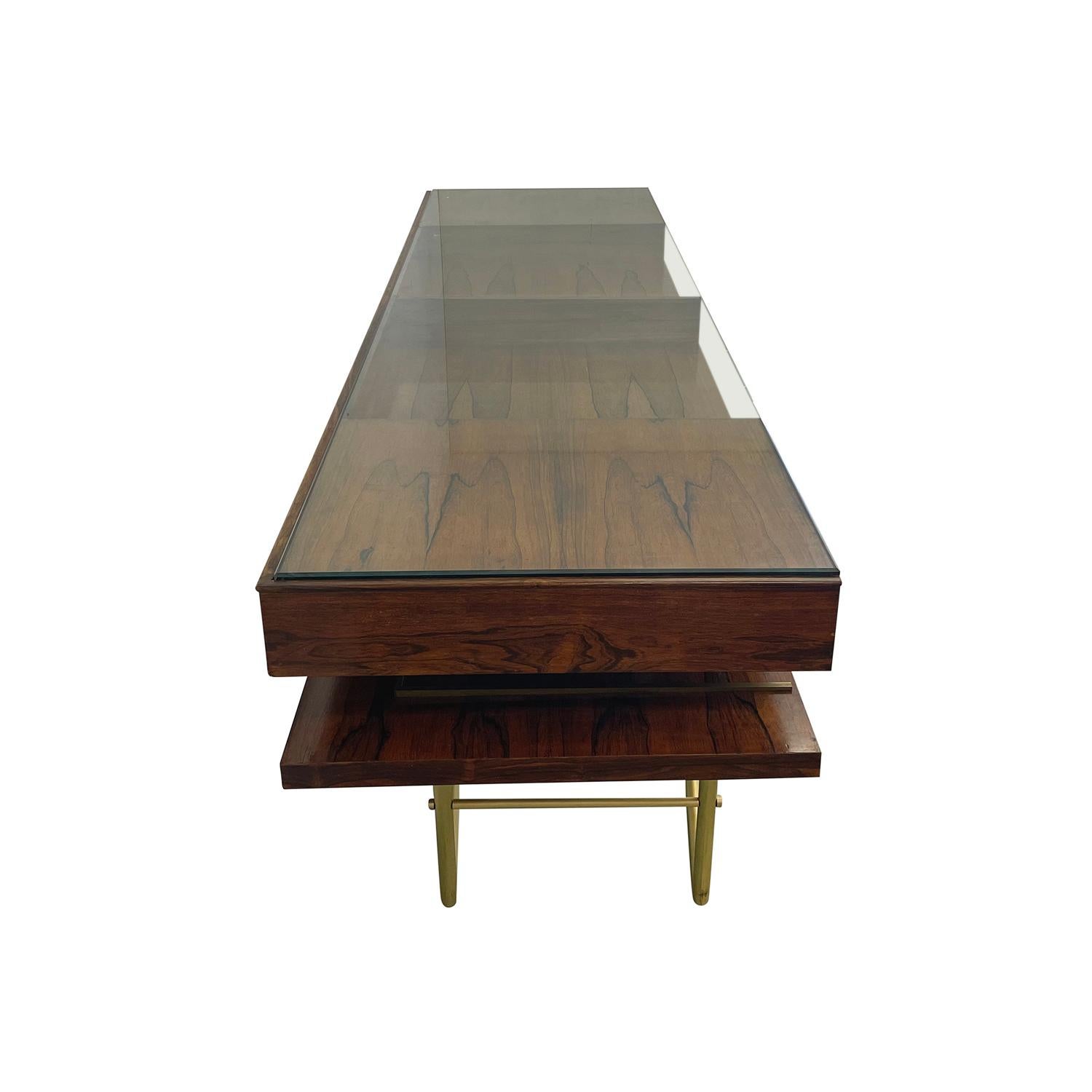 Hand-Crafted 20th Century Italian Vintage Rosewood Sales Counter Table - Large Buffet Table For Sale