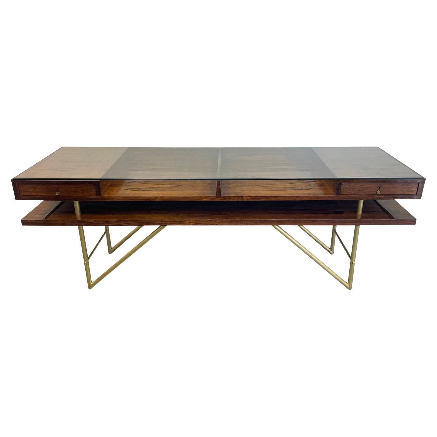 20th Century Italian Vintage Rosewood Sales Counter Table - Large Buffet Table For Sale