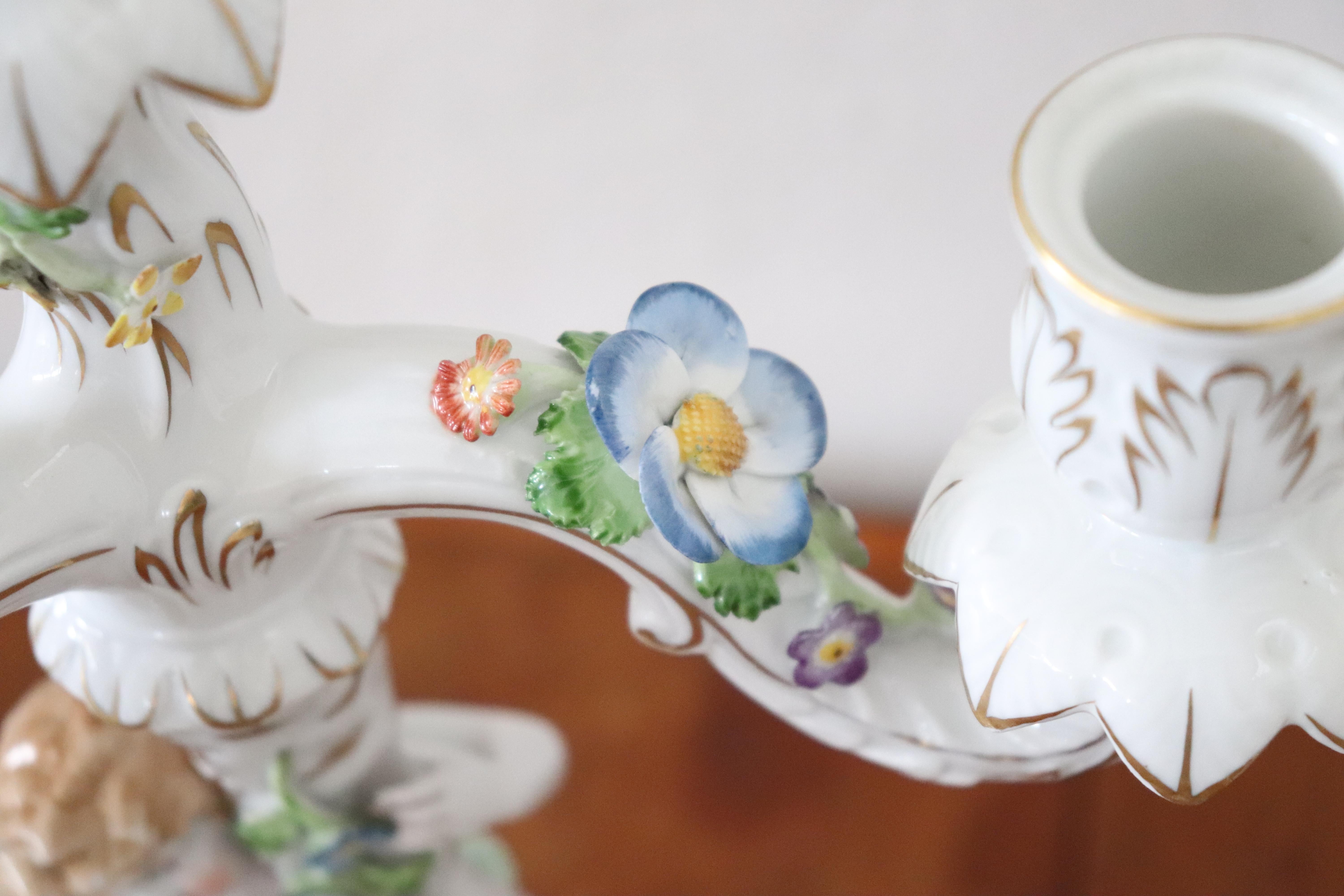 20th Century Italian Porcelain Hand Painted Pair of Candlestick or Candelabra 8