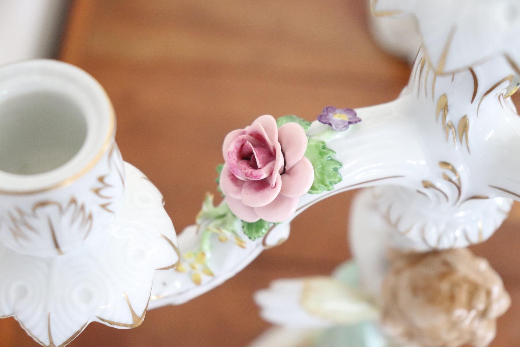 20th Century Italian Porcelain Hand Painted Pair of Candlestick or Candelabra 9