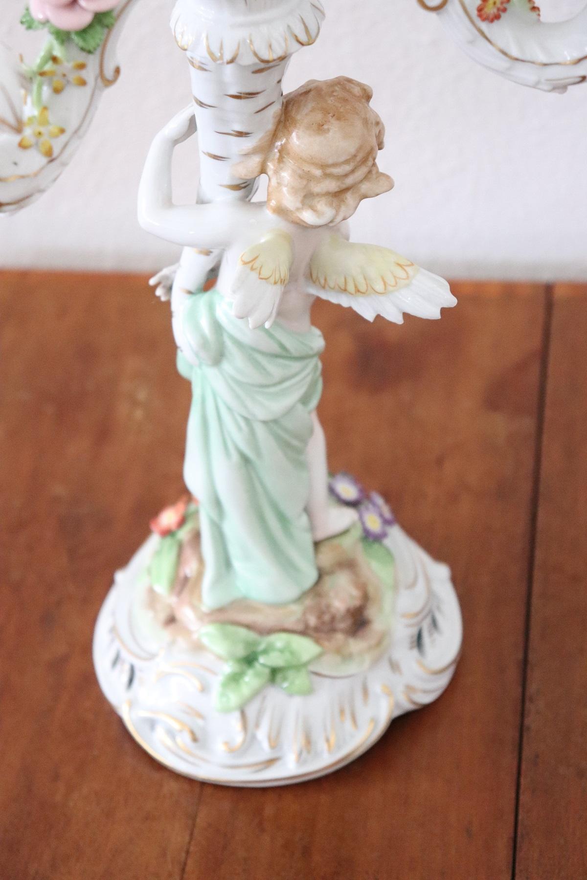 20th Century Italian Porcelain Hand Painted Pair of Candlestick or Candelabra 10