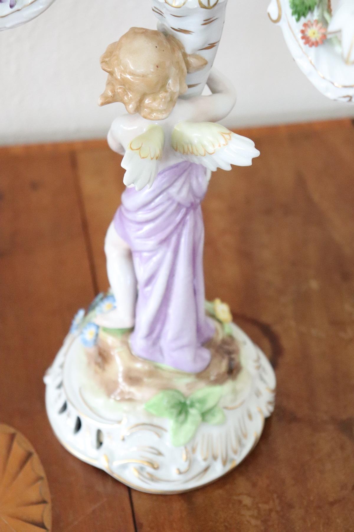 20th Century Italian Porcelain Hand Painted Pair of Candlestick or Candelabra 11