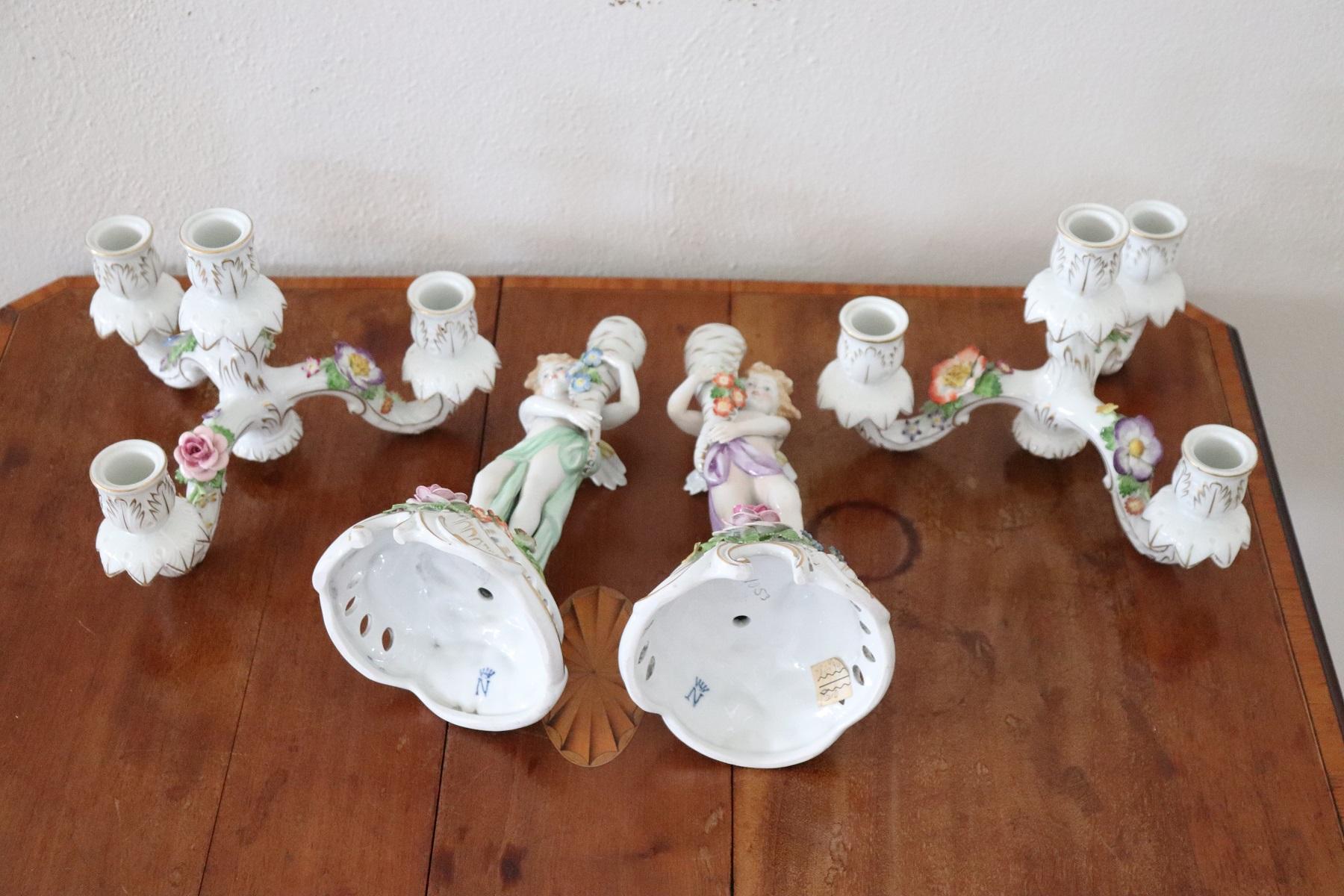 20th Century Italian Porcelain Hand Painted Pair of Candlestick or Candelabra 12