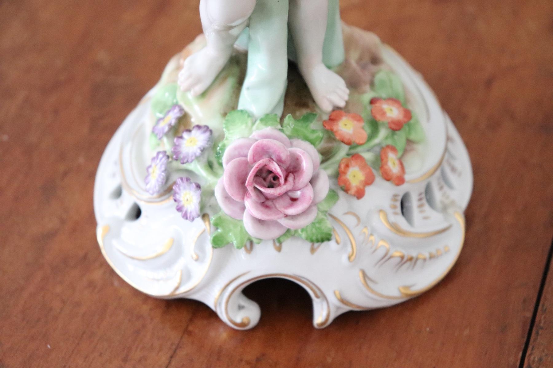 20th Century Italian Porcelain Hand Painted Pair of Candlestick or Candelabra 3