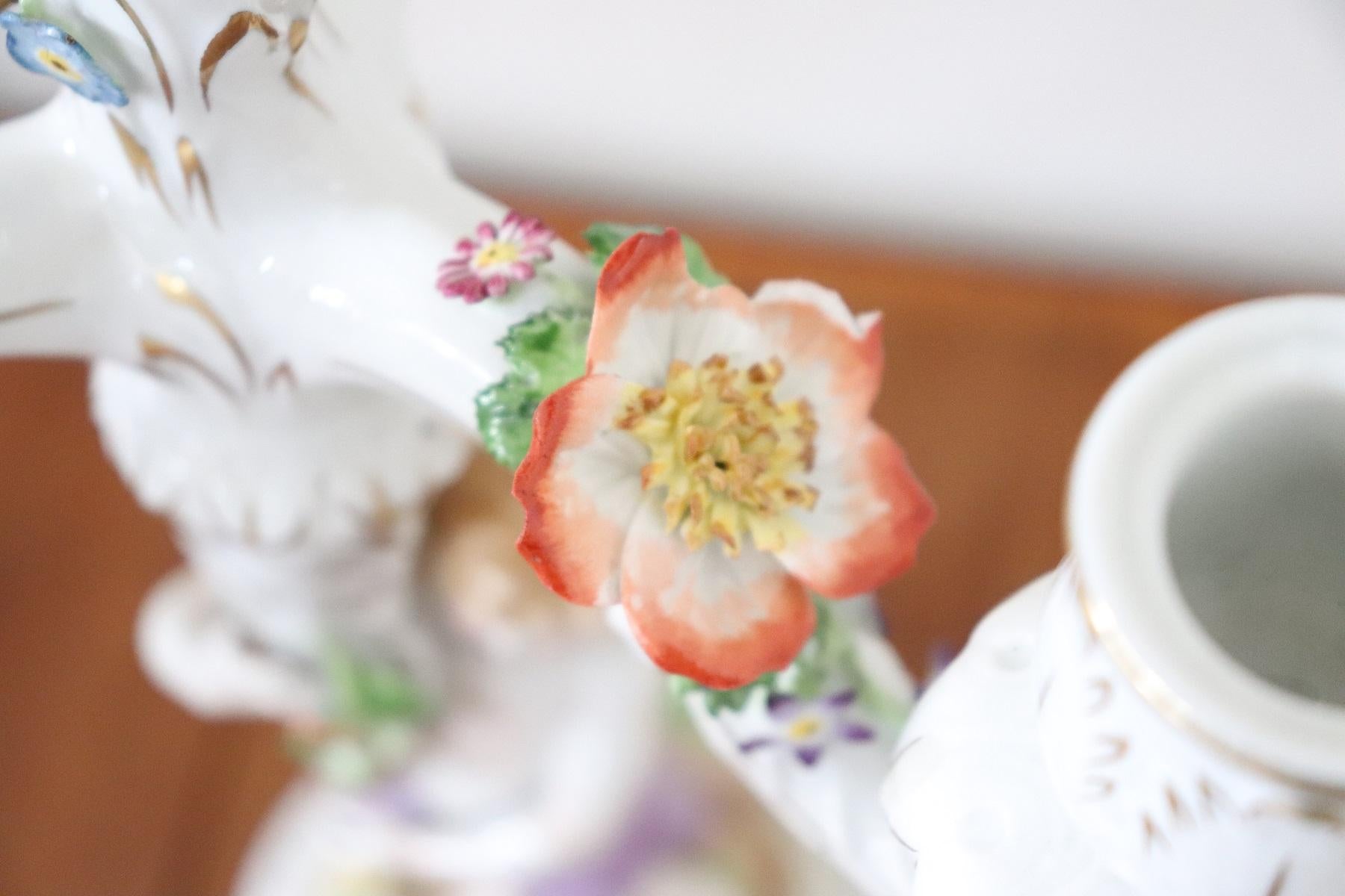 20th Century Italian Porcelain Hand Painted Pair of Candlestick or Candelabra 4