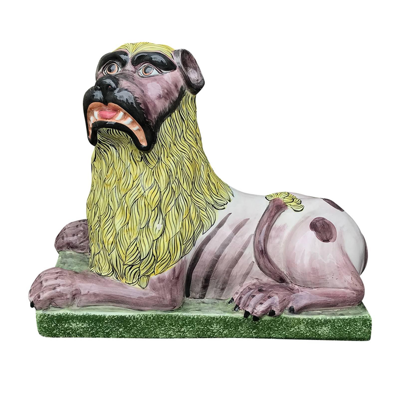 20th Century Italian Porcelain Lion Figure, Marked Italy