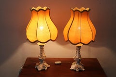 20th Century Italian Porcelain Table Lamp Decorated with Flowers, Set of 2