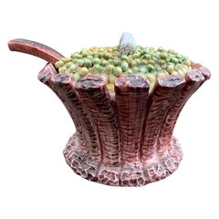 20th Century Italian Pottery Tureen with Peas and Leeks, Marked "Made in Italy"