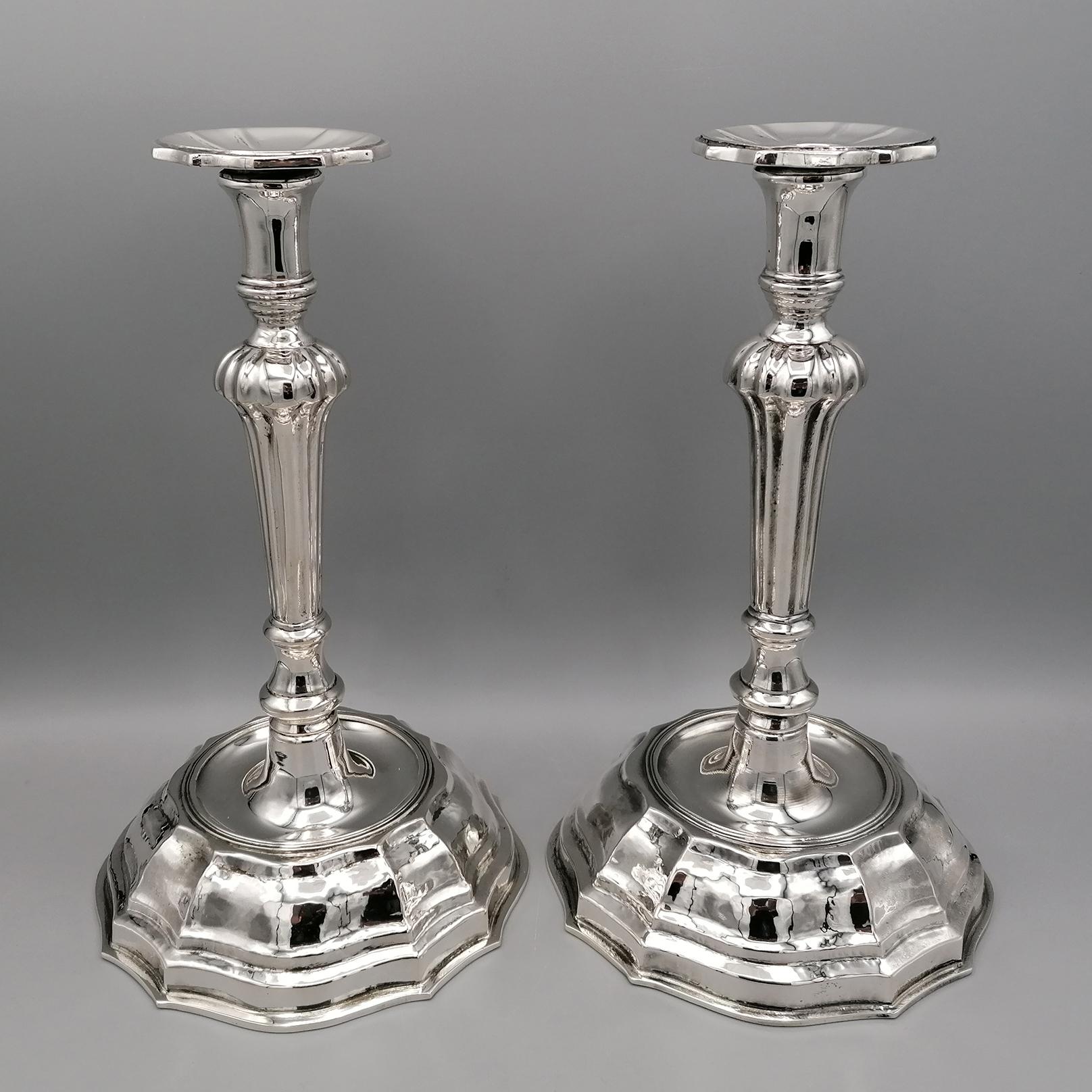 21st Century Italian Pr. Solid 800 Silver Candlesticks For Sale 5