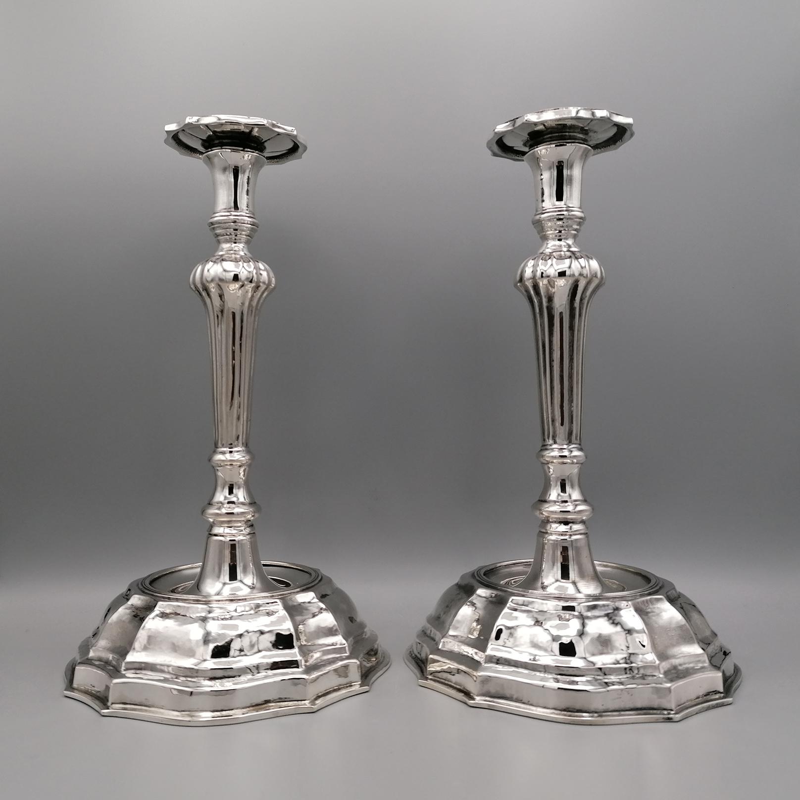 Barocco 21st Century Italian Pr. Candelieri in argento massiccio 800 in vendita
