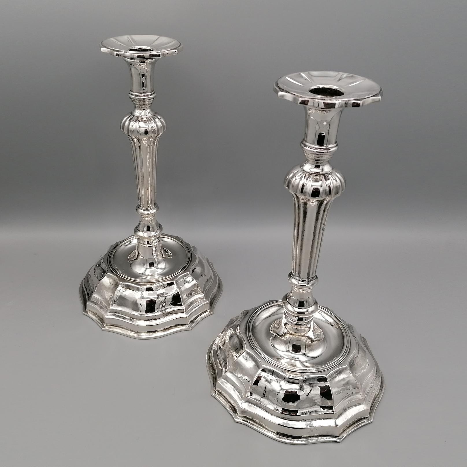 Baroque 21st Century Italian Pr. Solid 800 Silver Candlesticks For Sale