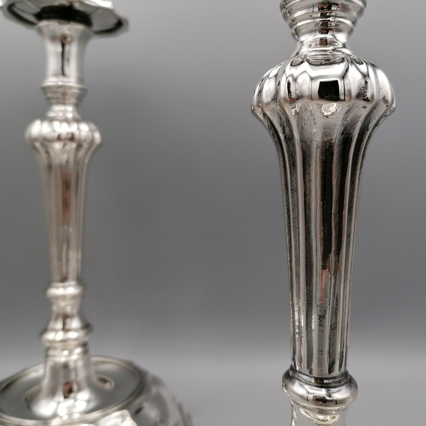 21st Century Italian Pr. Solid 800 Silver Candlesticks In New Condition For Sale In VALENZA, IT