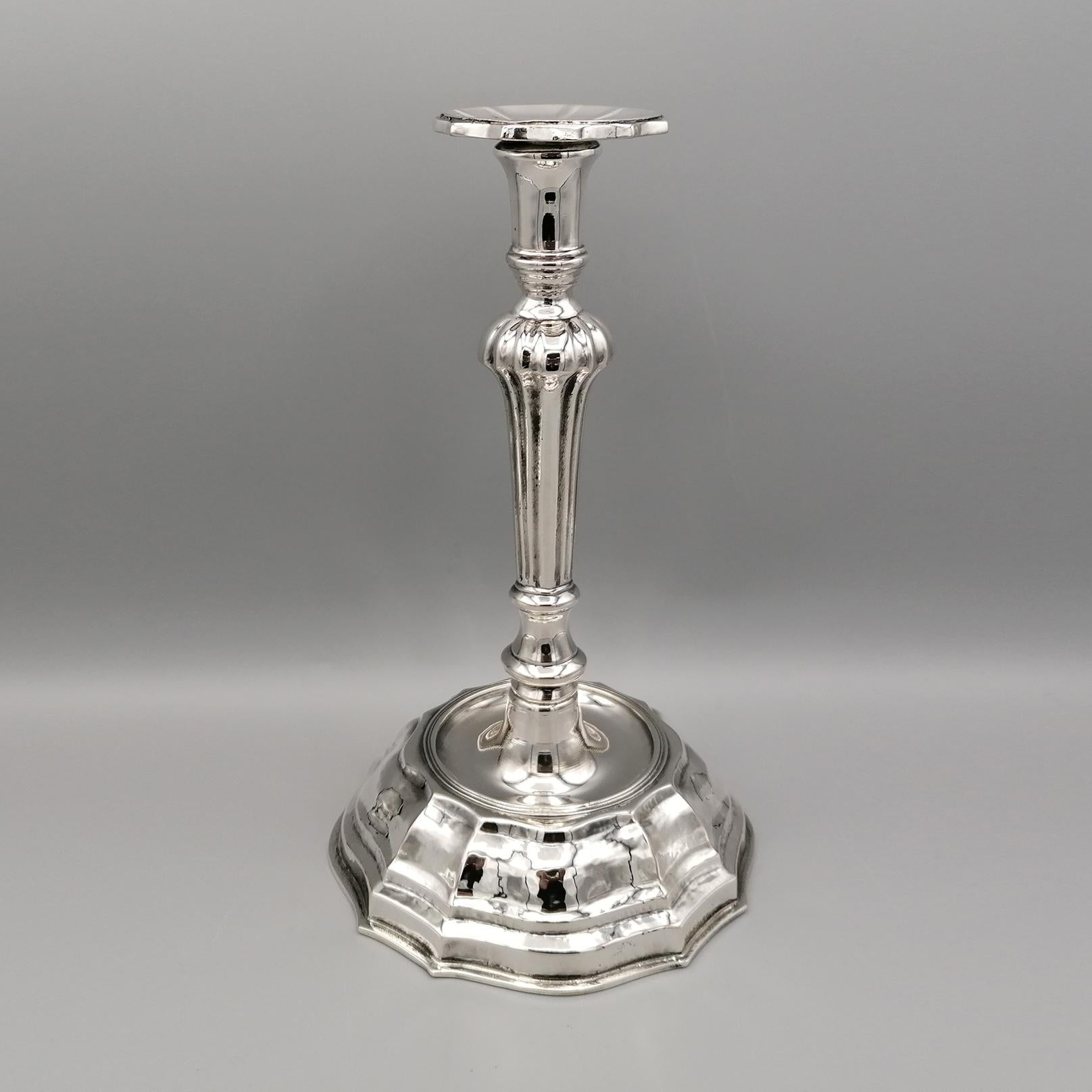 Contemporary 21st Century Italian Pr. Solid 800 Silver Candlesticks For Sale