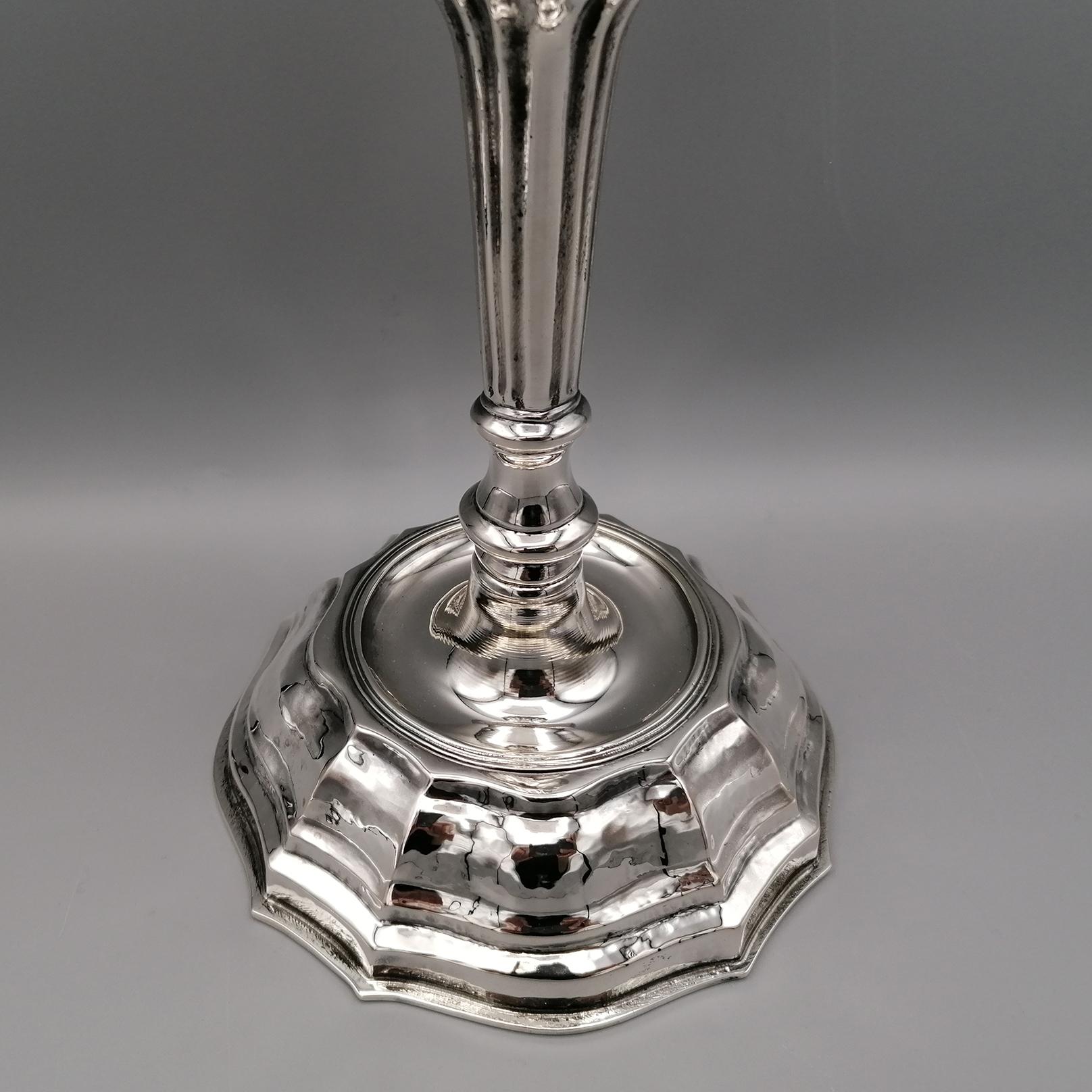21st Century Italian Pr. Solid 800 Silver Candlesticks For Sale 1