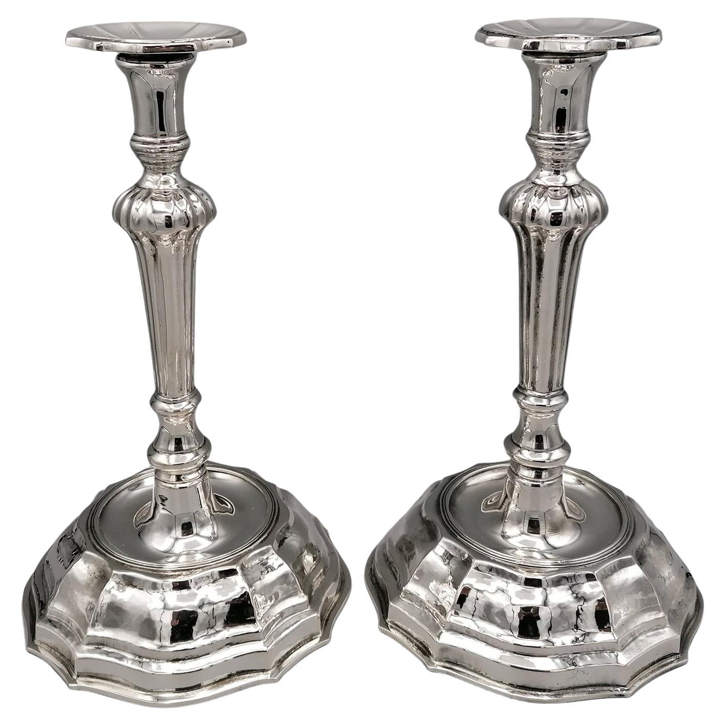21st Century Italian Pr. Solid 800 Silver Candlesticks For Sale