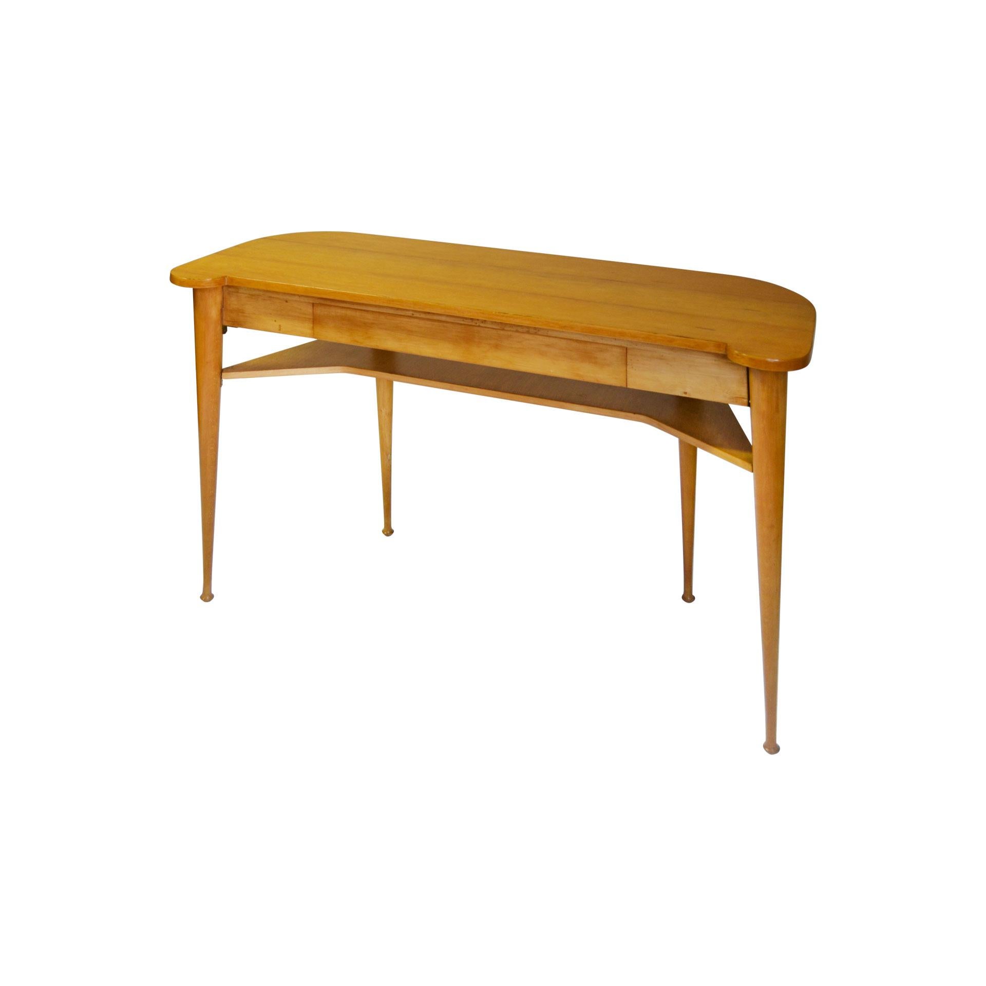 Wooden console table with a drawer of the 1950s Italian production. Very good condition, original in all its parts.