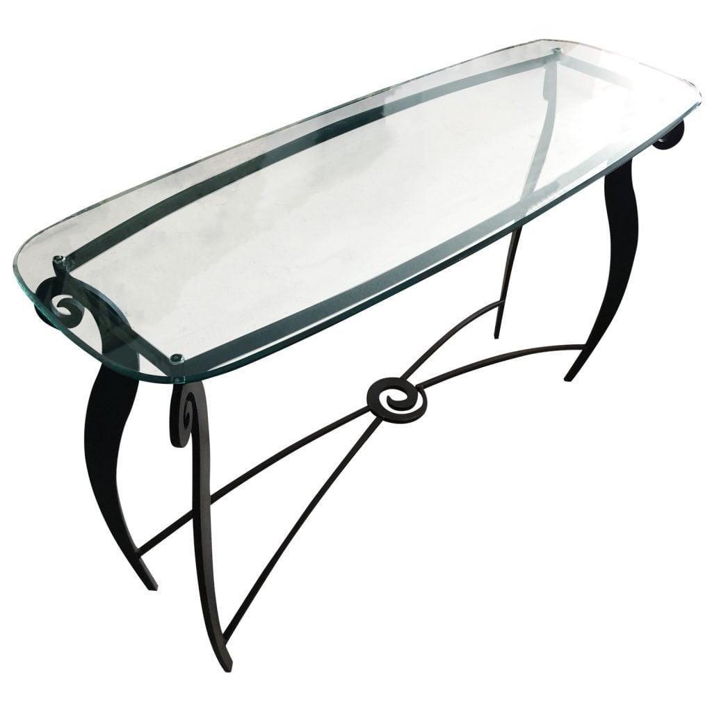 Fait main Table console italienne Pucci De Rossi du XXe siècle en métal et verre, autoportante en vente