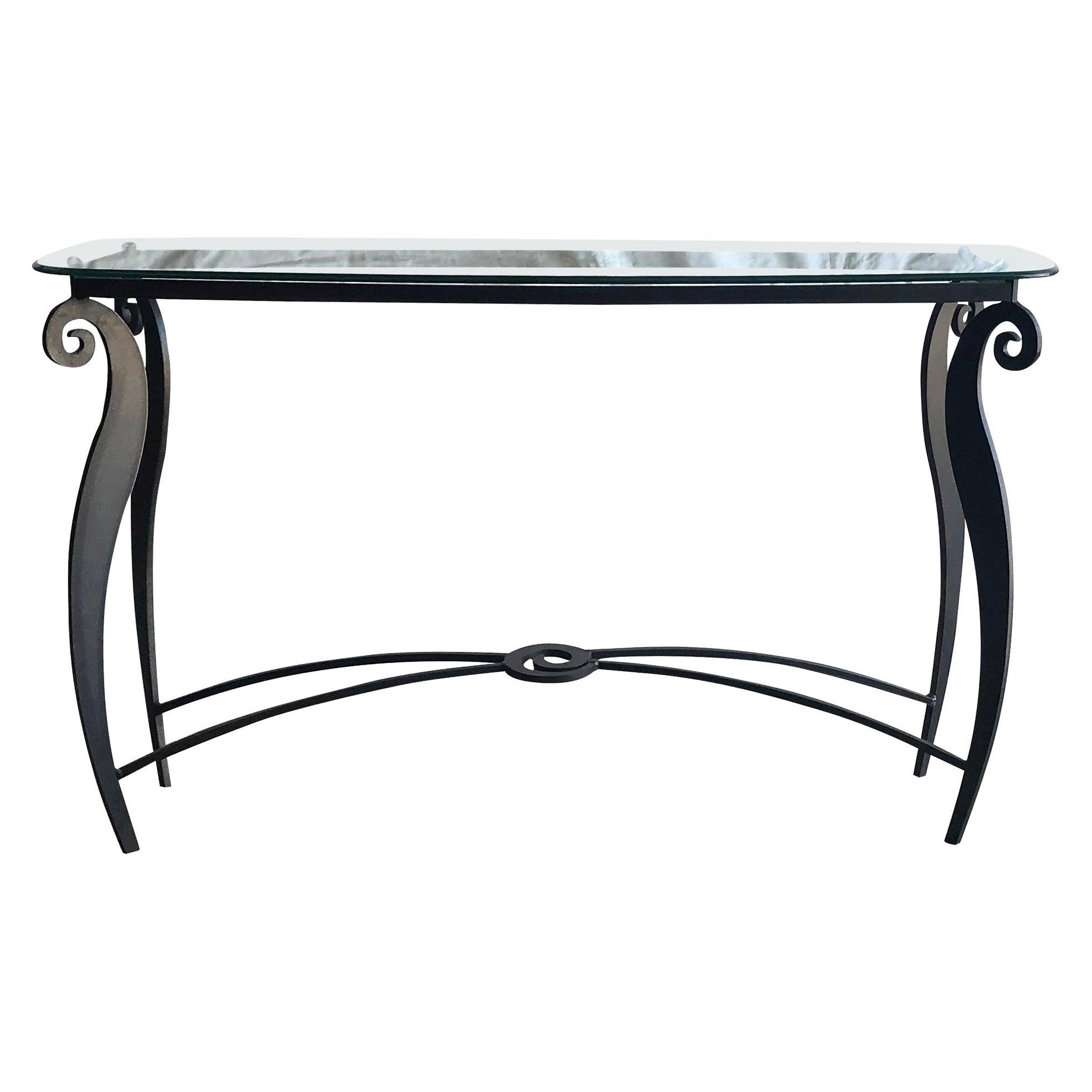 Table console italienne Pucci De Rossi du 20ème siècle en métal et verre autoportante