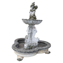 20th Century Italian Rare Neoclassical Stone Garden Large Fountain with Statue