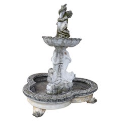 Grande fontaine de jardin néoclassique italienne du 20ème siècle en pierre avec statue, rare