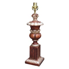 20th Century Italian Red and Silver Gilt Wooden Urn as Lamp