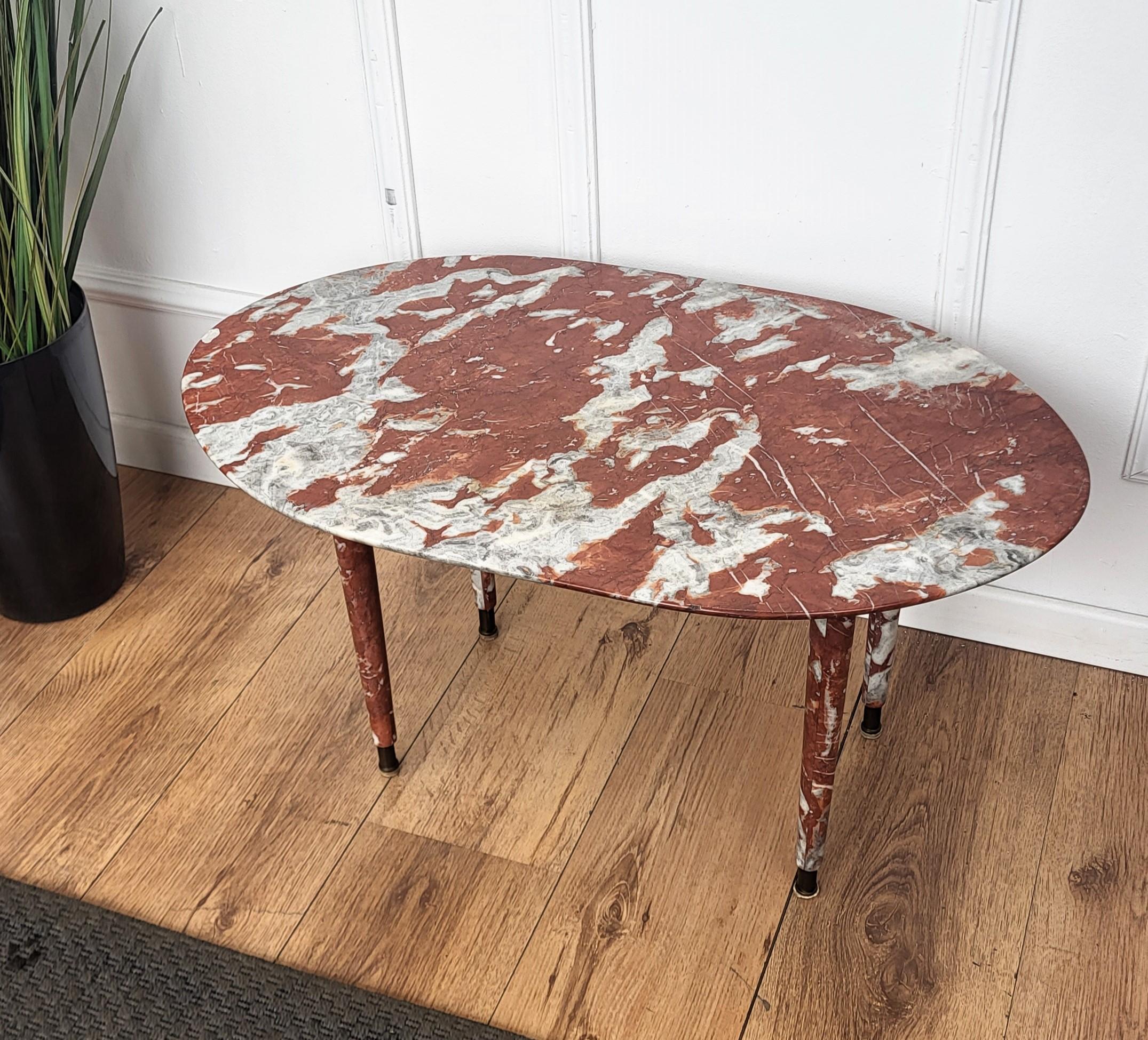 20th Century Italian Red Levanto Marble Oval Coffee Side Table  For Sale 2